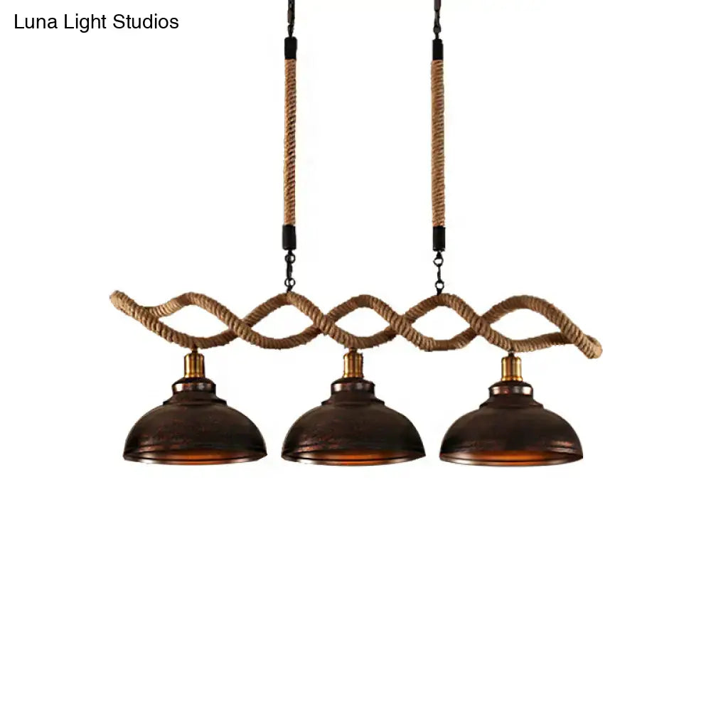 Industrial dome kitchen island pendant light with braided rope