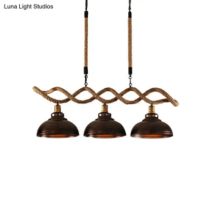 Industrial dome kitchen island pendant light with braided rope