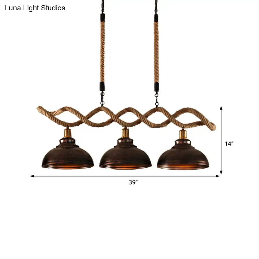 Industrial dome kitchen island pendant light with braided rope
