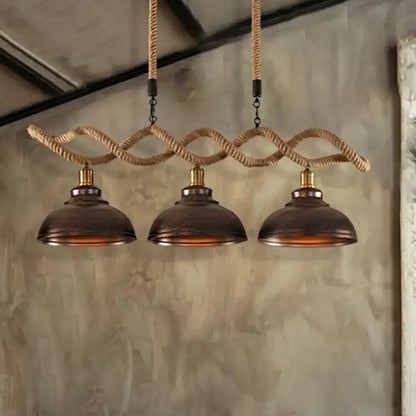 Industrial dome kitchen island pendant light with braided rope