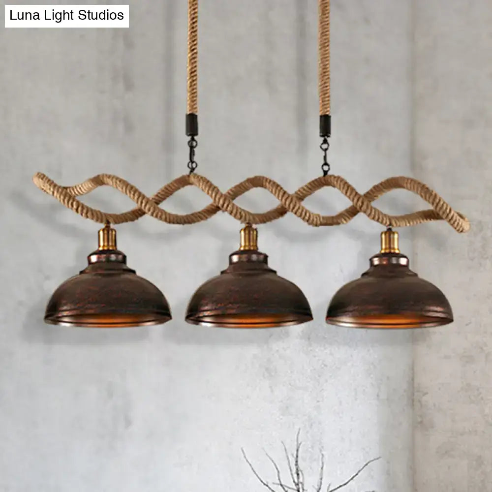 Industrial dome kitchen island pendant light with braided rope