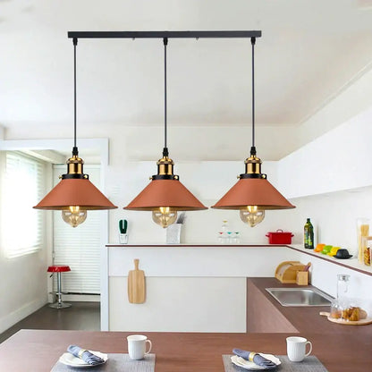 Industrial farmhouse brown pendant light kitchen island brass accents