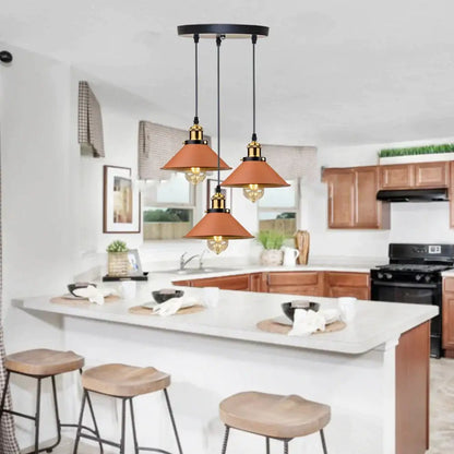 Industrial farmhouse brown pendant light kitchen island brass accents