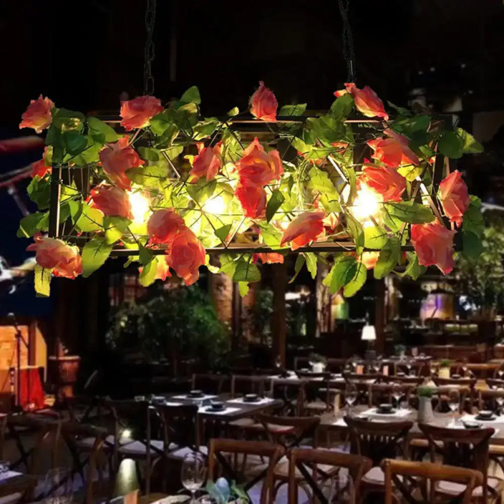 Industrial floral black island pendant light kitchen rose chandelier
