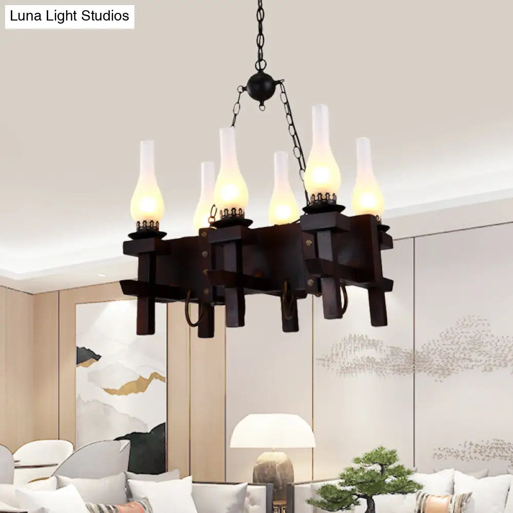 DecorBites™ Industrial Frosted Glass Island Pendant with 6 Black Vase Heads - Living Room Hanging Ceiling Light