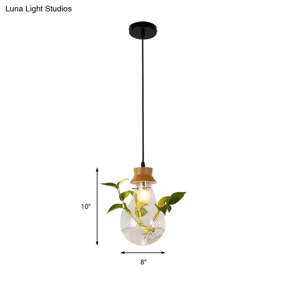 Industrial glass and wood pendant light kit with exposed bulb dining room
