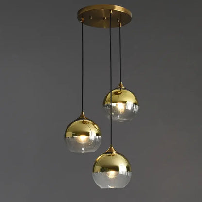 Industrial glass pendant light 3 spheres brass kitchen dining room