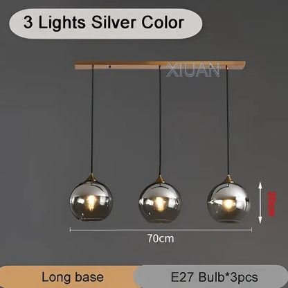 Industrial glass pendant light 3 spheres brass kitchen dining room