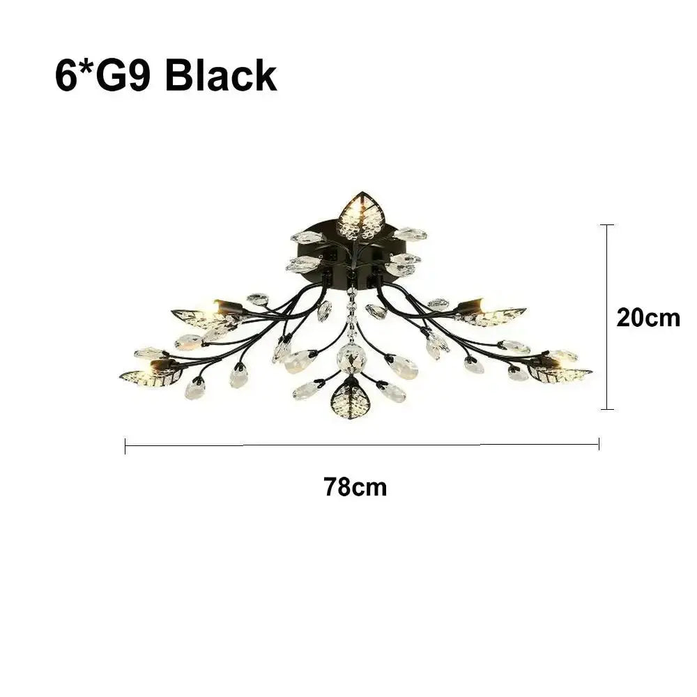 Industrial gold crystal leaf led ceiling light living room