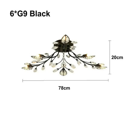 Industrial gold crystal leaf led ceiling light living room