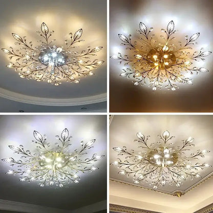 Industrial gold crystal leaf led ceiling light living room