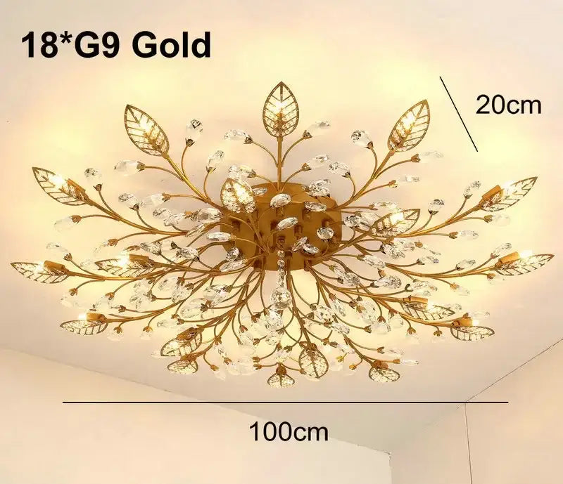 Industrial gold crystal leaf led ceiling light living room