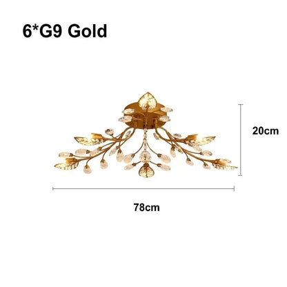 Industrial gold crystal leaf led ceiling light living room