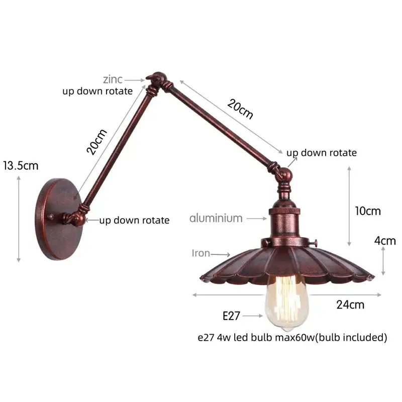 Industrial gold fluted wall lamp with pull chain switch bedroom sconce