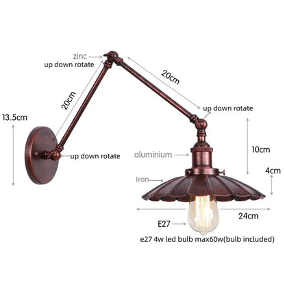 Industrial gold fluted wall lamp with pull chain switch bedroom sconce