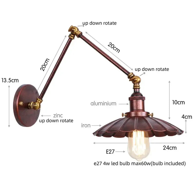 Industrial gold fluted wall lamp with pull chain switch bedroom sconce