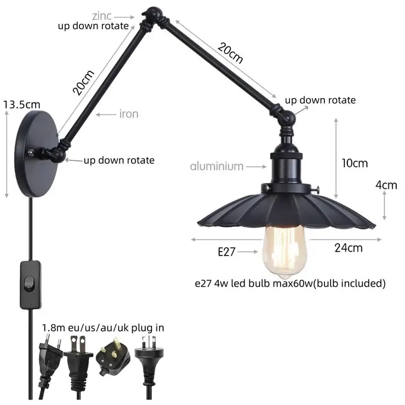 Industrial gold fluted wall lamp with pull chain switch bedroom sconce
