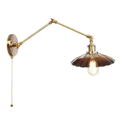 Industrial gold fluted wall lamp with pull chain switch bedroom sconce