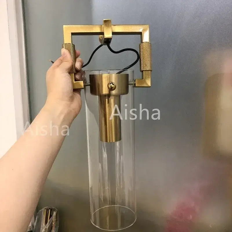 Industrial gold glass wall lamp bedroom sconce with clear shade