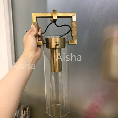 Industrial gold glass wall lamp bedroom sconce with clear shade