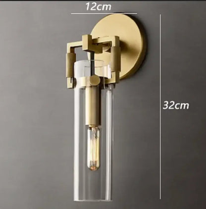 Industrial gold glass wall lamp bedroom sconce with clear shade