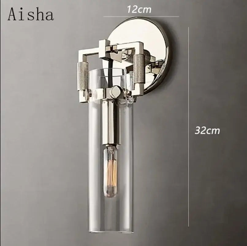 Industrial gold glass wall lamp bedroom sconce with clear shade