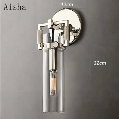Industrial gold glass wall lamp bedroom sconce with clear shade