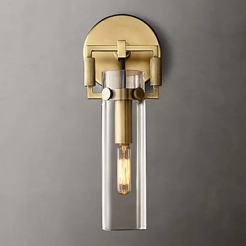 Industrial gold glass wall lamp bedroom sconce with clear shade