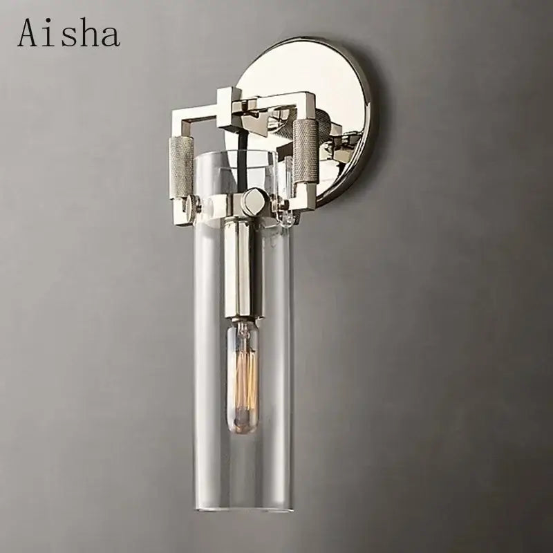 Industrial gold glass wall lamp bedroom sconce with clear shade