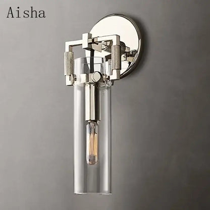 Industrial gold glass wall lamp bedroom sconce with clear shade