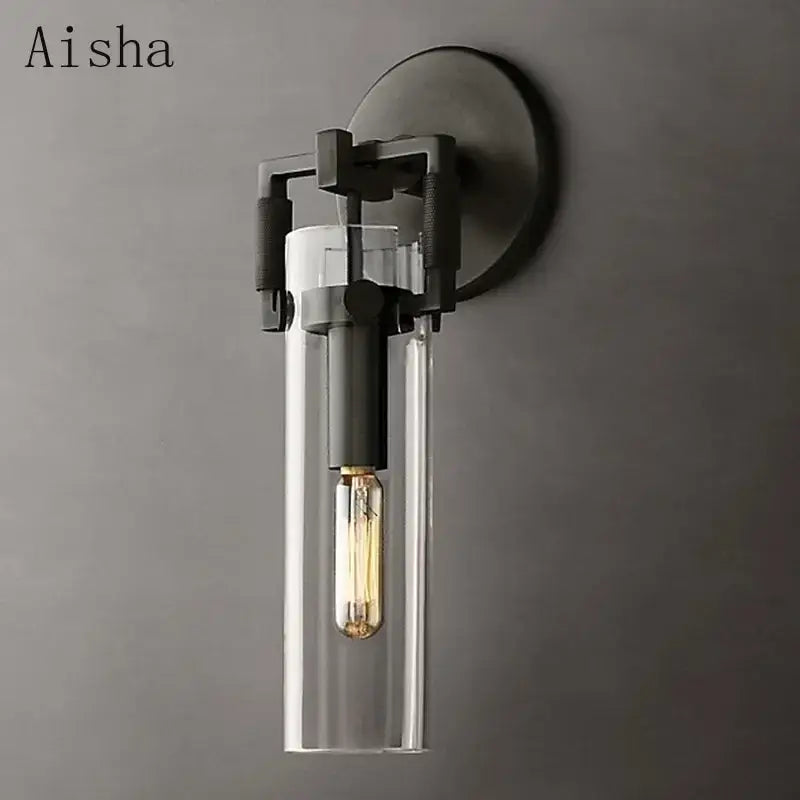 Industrial gold glass wall lamp bedroom sconce with clear shade