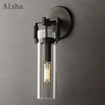 Industrial gold glass wall lamp bedroom sconce with clear shade
