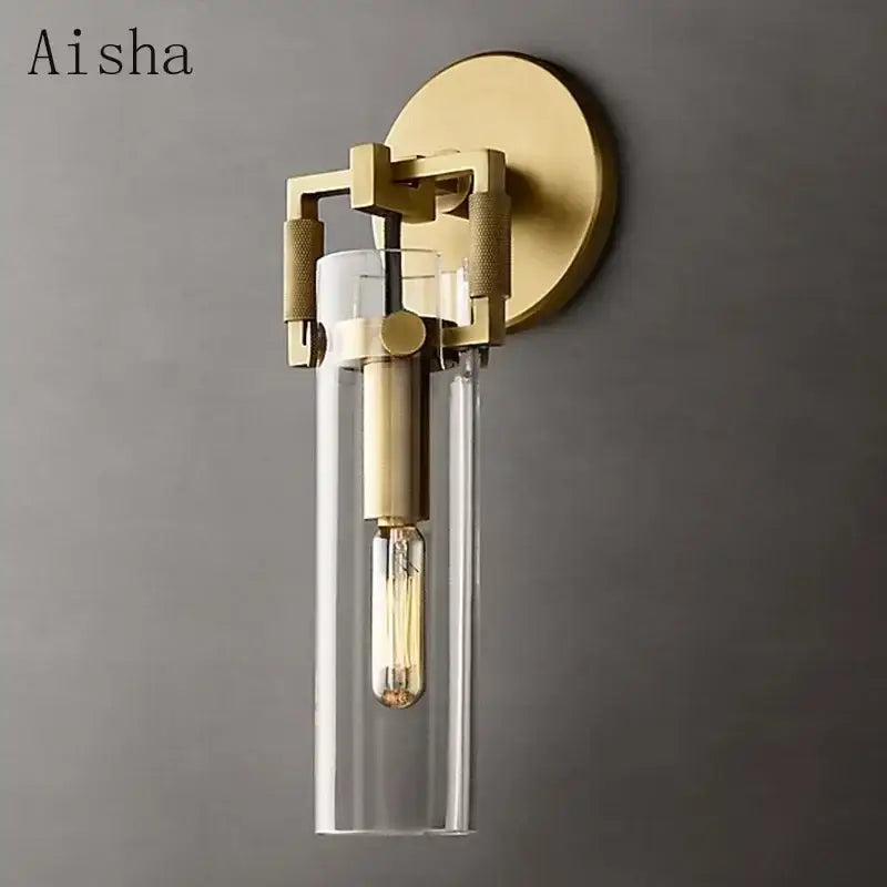 Industrial gold glass wall lamp bedroom sconce with clear shade