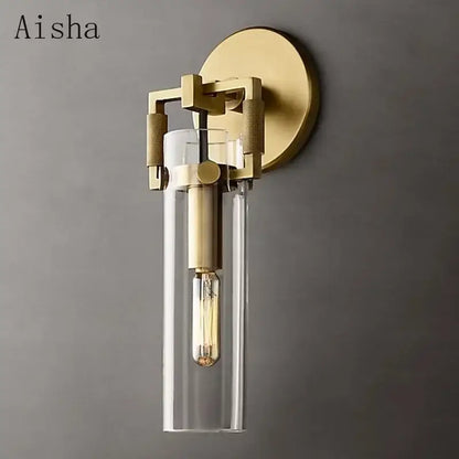 Industrial gold glass wall lamp bedroom sconce with clear shade
