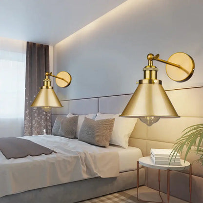 Industrial gold wall lamp bedroom brass sconce with adjustable arm