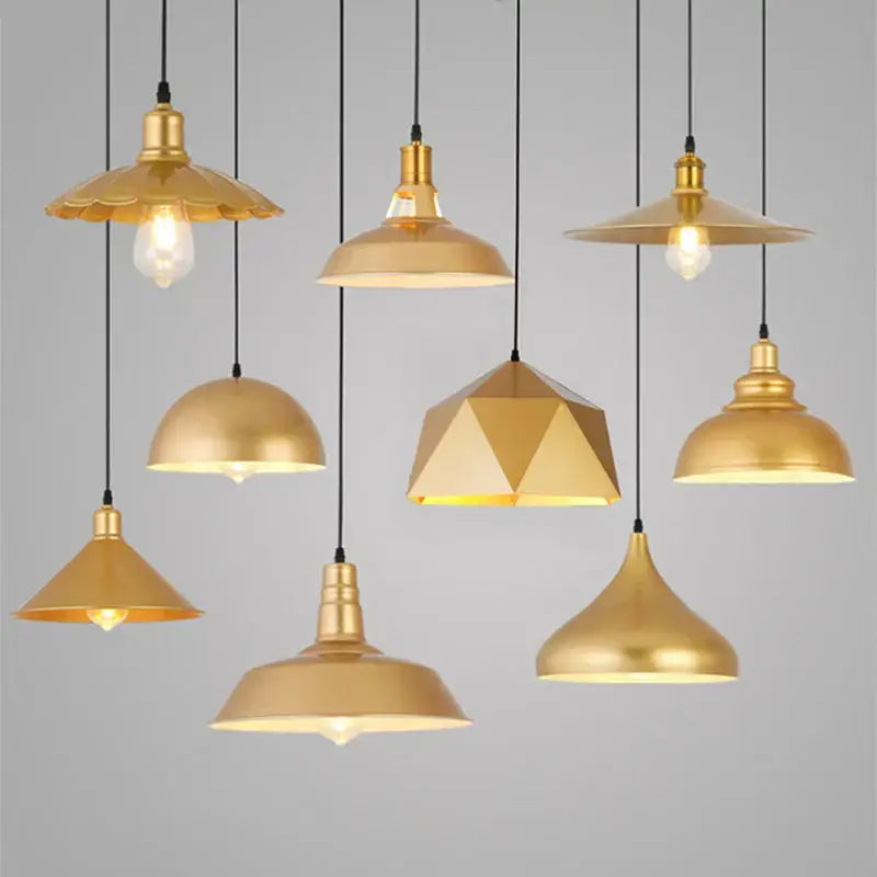 Industrial gold wrought iron geometric pendant light dining room