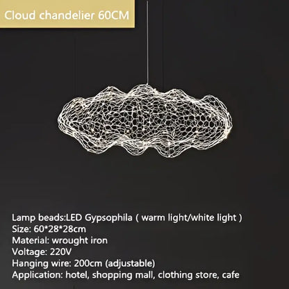 Industrial golden cloud pendant lights bedroom wire mesh chandelier