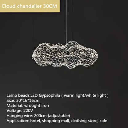 Industrial golden cloud pendant lights bedroom wire mesh chandelier