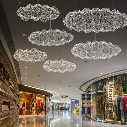 Industrial golden cloud pendant lights bedroom wire mesh chandelier