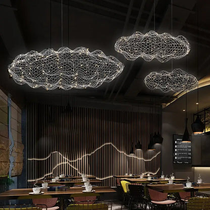 Industrial golden cloud pendant lights bedroom wire mesh chandelier