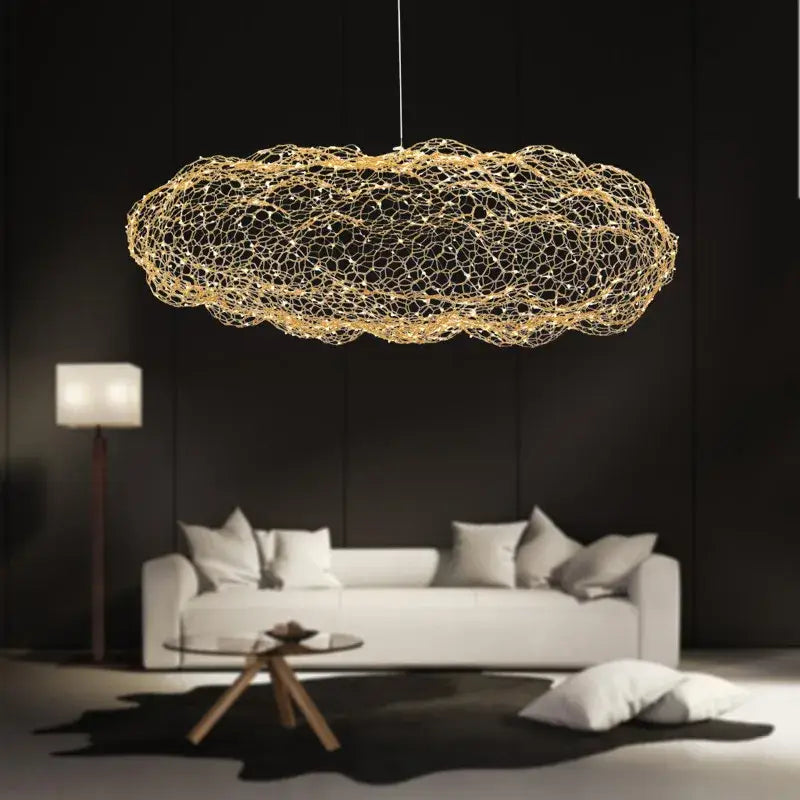 Industrial golden cloud pendant lights bedroom wire mesh chandelier