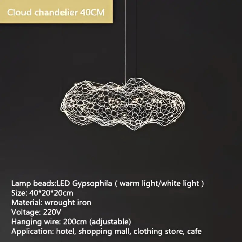 Industrial golden cloud pendant lights bedroom wire mesh chandelier