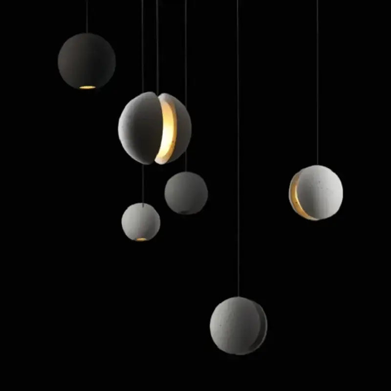 Industrial gray and gold cement pendant light dining room sphere