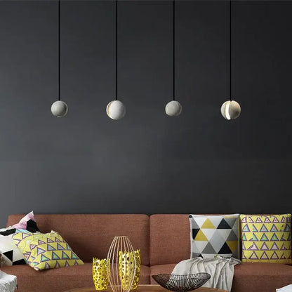 Industrial gray and gold cement pendant light dining room sphere