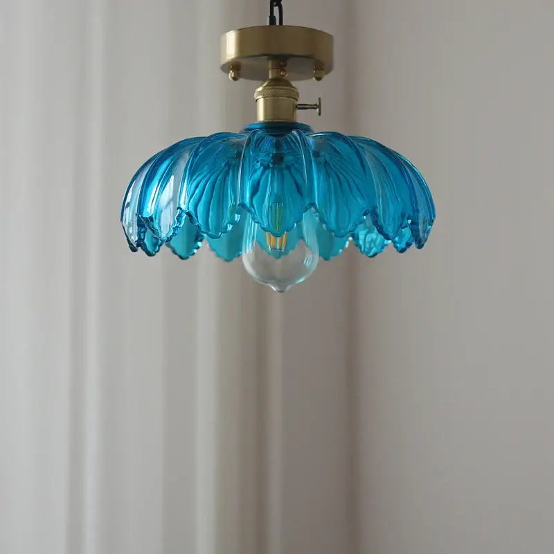 Industrial green petal glass pendant light dining room copper socket