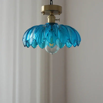 Industrial green petal glass pendant light dining room copper socket