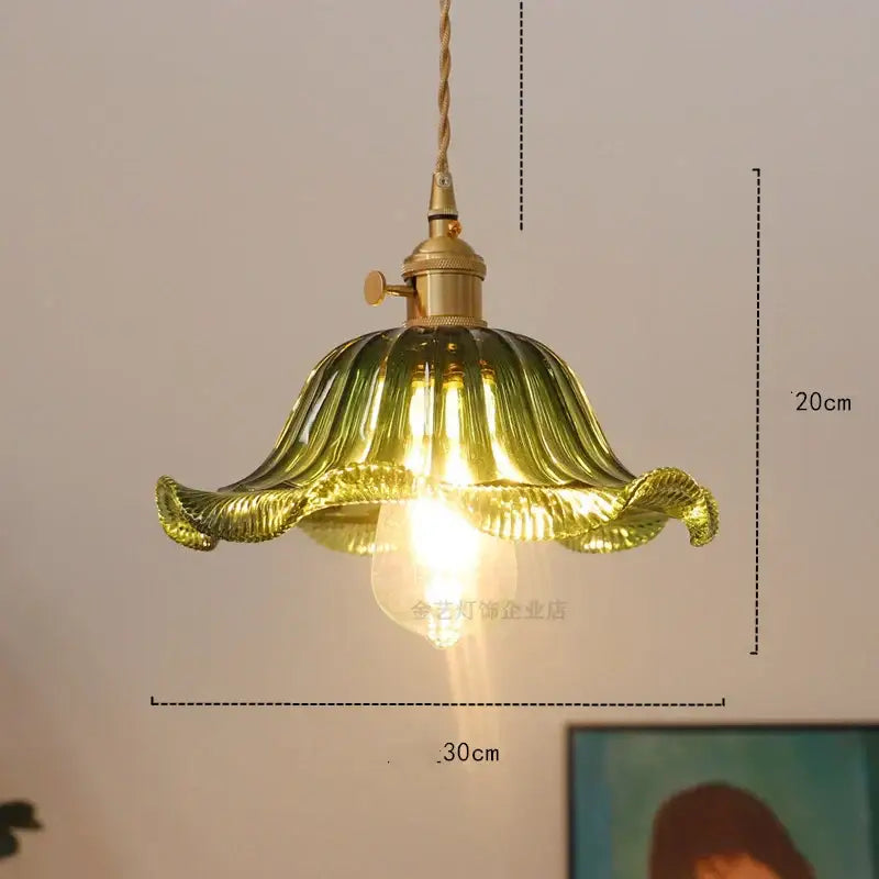 Industrial green petal glass pendant light dining room copper socket