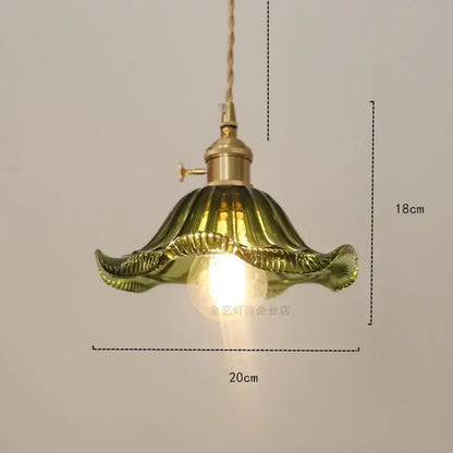 Industrial green petal glass pendant light dining room copper socket