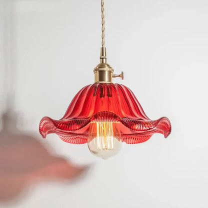Industrial green petal glass pendant light dining room copper socket