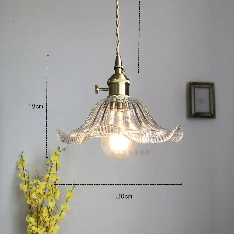Industrial green petal glass pendant light dining room copper socket
